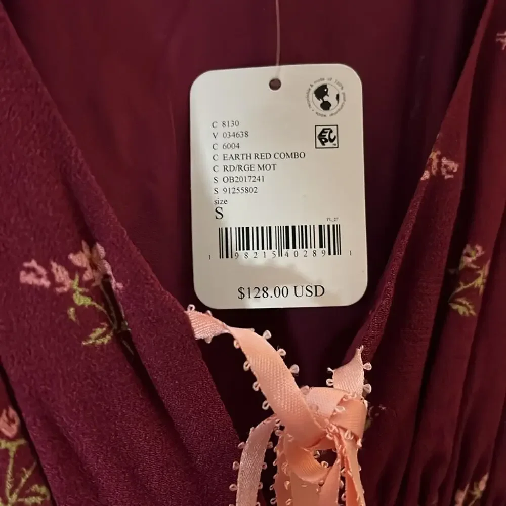 Free People FP tie-detail mini floral tea dress in raspberry Size S